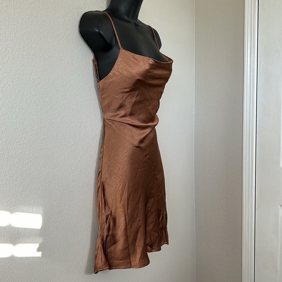 Princess Polly Alfie Copper Brown Satin Backless Square Neck Mini Dress - Picture 8 of 12